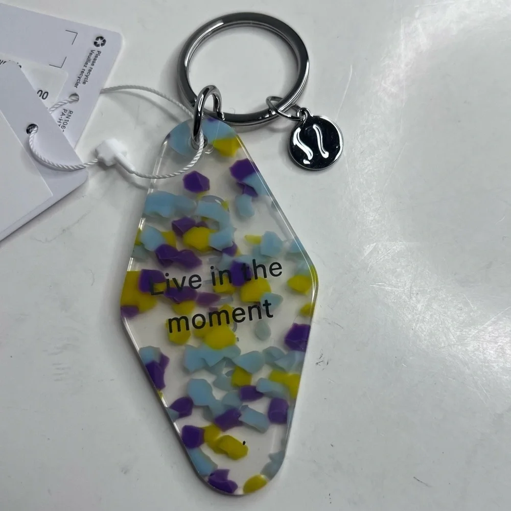 Lululemon Clear Purple Blue Yellow Diamond-Shaped Hotel Keychain New